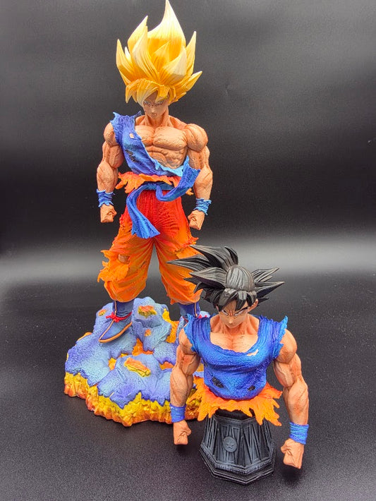 Goku - Super Saiyan Battle-Damaged Deluxe Figure & Bust Set -( Tiktok : ) Golden Warrior Battle Statue